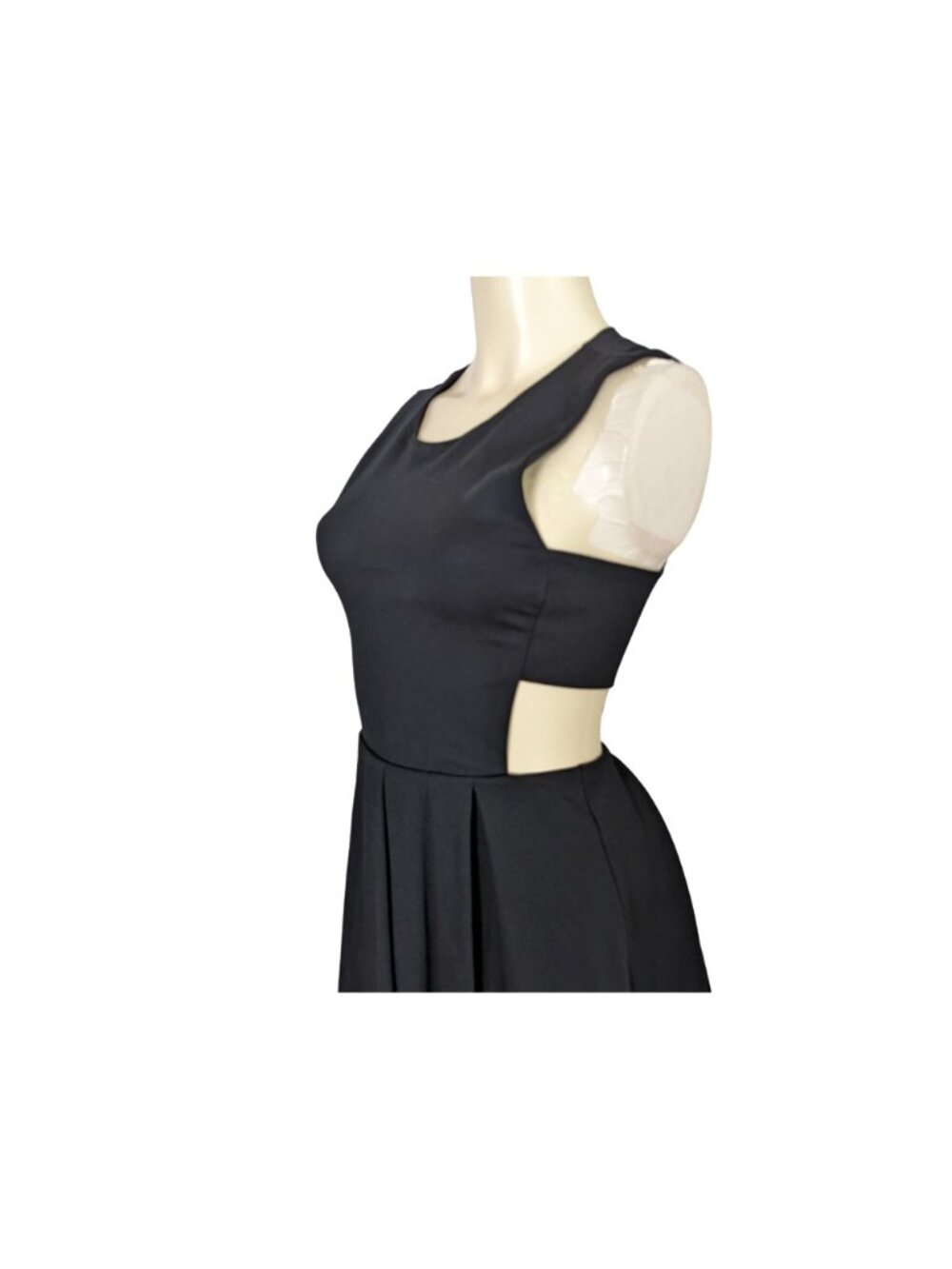LuLu's Pleat black skater dress side cutouts fitted waistline pleated dress sz S - Picture 10 of 13